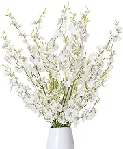 Kisflower 12Pcs White Artificial Orchids Flowers, Fake Dancing Orchids Bouquet Silk White Faux Orchids Bouquet for DIY Indoor Outdoor Wedding Party Home Kitchen Office Decoration
