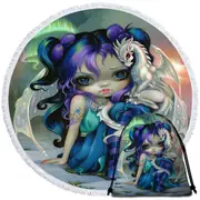 Beautiful Aurora Dragon Fairy and Frost Dragonling Round Beach Towel