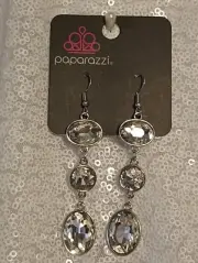 Paparazzi White Earrings Silver Metal