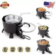 Nonstick 8-Quart Black Aluminum Multi-Cooker: Steam, Fry & Roast Effortlessly