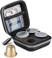 Protective Carrying Case For Nespresso & Compatible Capsules Portable Espresso Maker Coffee Pod Holder PU Material Hard Shell Portable Grey(Holds 4 Pods)