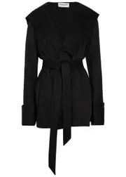 Saint Laurent Belted Hooded Satin Wrap Jacket - Black - 12 12