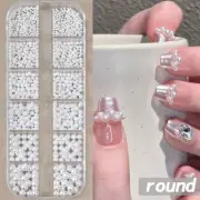 12Grids Half round Pearls Beads 3D Nail Charms 1.5/2/2.5/3/4/5Mm White Flatback