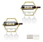 2-Piece Wall Mounted Wine Bottle Stemware Rack with 3 Stemware Glass Organizer