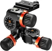 [K&F Concept] 3-Way Geared Tripod Head, Millimeter Micro-Adjustment, Full CNC Aluminum Alloy Tripod Head, Maximum Load Capacity of 6kg for Star Shooting, Commercial Photography