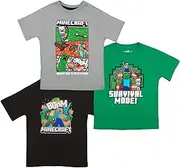 [Minecraft] Boys T Shirt Green Creeper Kids Grey Short Sleeve Mojang Top