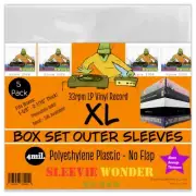 XL Box Set Outer Plastic Sleeves (x5) 4mil Thick No Flap LP Vinyl Record Boxset