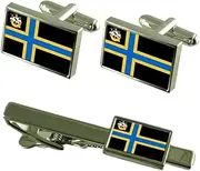 [Select Gifts] Caithness County England Flag Cufflinks Tie Clip Box Gift Set, Silver, One Size