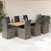 9 Piece Garden Bistro Set with Cushions Grey Poly Rattan,Outdoor Furniture Sets-3277277