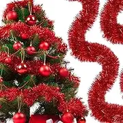 Boao 39.6ft Christmas Tinsel Garlands Colorful Shiny Hanging Garlands Classic Metallic Tinsel Ornaments for Christmas Tree Party (Red)