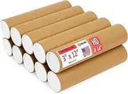 Paclord 3" x 12" Heavy-Duty Reinforced Cardboard Mailing Tube, Pack of 10 Tubes with 20 Caps – Secure USPS Approved – Great for Shipping and Storing of Prints, Artwork, Posters or Documents