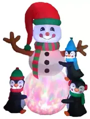 6 Foot Tall Christmas LED Inflatable Snowman and Penguins Yard Garden Decoration