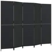 Room Divider Wall Folding Privacy Screen Stand 5-Panels Black Poly Rattan