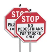 Stop No Pedestrians for Trucks On Octagon Sign With Stake Weather Resistant