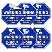 Reluen CCTV Outdoor Video Camera Security Stickers - 6Pcs Blue Vinyl Stickers for Doors, Windows & Walls