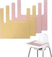 High Chair Placemat, Long Lasting High Chair Placemat Silicone, 4-Piece Set, Can Be Used Interchangeably, Suitable for IKEA Antilop Highchai, for Toddlers and Babies (Pink/Khaki)