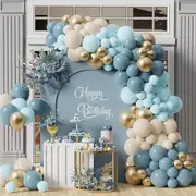 152pcs Retro Dusty Blue Sand Metallic Gold Balloon Garland Kit - Baby Shower Wedding Anniversary Birthday Party Decorations