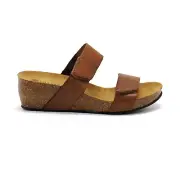 Women Eric Michael Liat Brown Leather Wedge Platform Cork Footbed Sandals