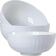 [Dyware] 60 oz Large Soup Bowl, Pho Bowls, 8-Inch Fluted White Porcelain Bowls Set of 3, Perfect for Hearty Meals and Serving