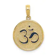 14k Yellow Gold Enameled Om w/Lotus Flower on Reverse Charm