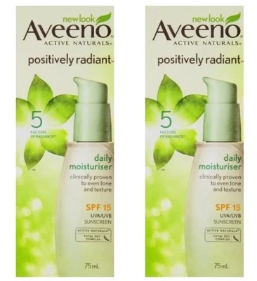 2 X AVEENO POSITIVELY RADIANT DAILY MOISTURISER SPF 15 UVA/UVB SUNSCREEN 75mL