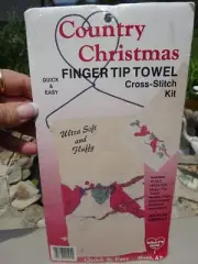 Country CHRISTMAS Finger Tip Towel Cross Stitch Kit w Heart Hanger CARDINAL BIR