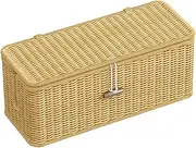 Cord Management Box, Home Woven Imitation Rattan Cable Box, Lidded Household Storage Basket, Decorative with Lock, Cable Organizer for Computer, Router, USB Hub, Neat and Tidy Solution