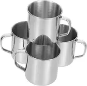 PHENOFICE 4pcs Stainless Steel Water Cup Water Glasses Stainless Steel Tea Cups Camping Cups Metal Tumbler with Handle Travel Mug Cups with Handles Tin Cups for Drinking Travel Coffee Mug