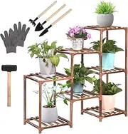 Mardatt Plant Stand Indoor Outdoor Plant Shelf Wood Flower Rack 3 Tiers 7 Potted Ladder Plant Holder Wood Large Garden Display Shelves Holder for Multiple Plants Balcony Garden