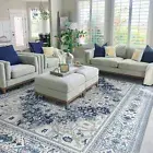 Extra Large Rug 240x340cm Beautiful Blue Ivory Soft Lounges Carpet Non Slip