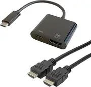 GOPPA SET-GP-CHDH/B-5M Goppa Supports PD Charging, Up to 4 K60 Hz, Type-C to HDMI Adapter + HDMI Cable, 16.4 ft (5 m) Set, iPhone 15 Compatible,