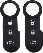 EMSea 2PCS 3 Button Car Key Silicone Pad Protector Cover Case Compatible with Fiat 500 Abarth Panda Punto Bravo Black Waterproof Scratch-Resistant Auto Accesories