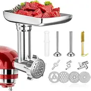 APLUSH Meat Grinder Attachment for Kitchenaid Stand Mixers, Meat Grinder Accessories Including Sausage Stuffer Tubes & Holder, Grinding Plates,Easy to Use and Clean