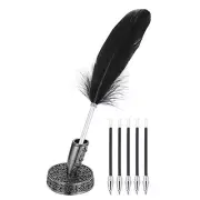 Black Feather Ballpoint Pens, Writing Pens with 5pcs Refill, Black