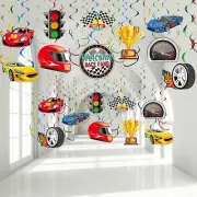 30 Pieces Race Car Party Hanging Swirls Decorations, Checkered Flags Racing Bir