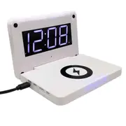 10W Digital Night LED Rectangle Folding Alarm Clock USB Wireless Charger for Samsung Xiaomi Huawei WHITE COLOR
