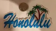 "Honolulu" Embroidered Iron On Patch 5"x 2". Purple/ Awesome!!