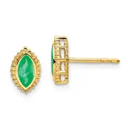 Solid 14k Yellow Gold Marquise Simulated Emerald Post Earrings