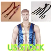 `Buckles Suspenders Straps Loops Duty Suspenders Men Y-back PU Leather Heavy