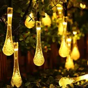 Solar Water Drop String Light 50LED Fairy Light for Outdoor Indoor Tree Decoration-Warm