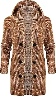 [Generic] Men Long Length Hoodies Knit Sweater Hooded Button Knitted Cardigan Sweaters Open Front Button Men Hooded Sweater
