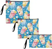 Summer Drink Cool Ice Blue 3 Piecing Reusable Snack Bags and Sandwich Bags Portable Food Storage Bags for Travel Items, Home Organization