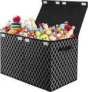 Toy Chest Box Storage Bins for Boys Girls, Kids Large Collapsible Sturdy Container Organizer with Fabric Flip-Top Lid & Handles for Clothes, Blanket, Nursery, Playroom, Bedroom 24.5x13x16 (Black)