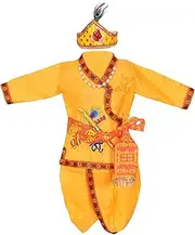 [AHHAAAA] Kids Ethnic Krishna Dress Costume Wear For Boys 237 (Yellow, 2-3 Yrs)