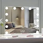 ANYHI Vanity Mirror with Lights, 50cm Hollywood Makeup Mirror, 13 LED Bulbs, 10x Magnifier, 3 Color Modes, Dimmable, Tabletop or Wall Mount, White 50.5x40cm