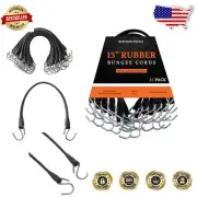 Durable 25 Count 15" Rubber Bungee Cords with S-Hook for All Weather Use