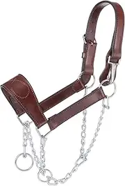 Tough 1 Leather Mule Halter with Draw Chain, Brown