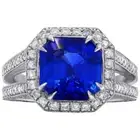 Excellent Asscher Cut Blue Lab Created Sapphire Halo Style Wedding Ring