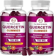 (2 Pack) Quercetin Gummies with Bromelain, Elderberry, Zinc and Vitamin C - Chewable Quercetin 1000mg Supplement for Immunity, Cardiovascular, Allergy, Aging Support - Vegan Gummies for Adult & Kid