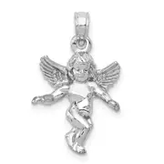 14k White Gold 3D White Gold Polished Solid Angel Pendant